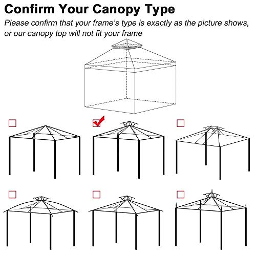 KCHEX 10x10 Feet/ 121x121-inch Square Ivory Poly-Vinyl Garden Canopy Gazebo Replacement Top with Mosquito Net 2-Tier Waterproof for Outdoor Patio UV Protect Sun Shade