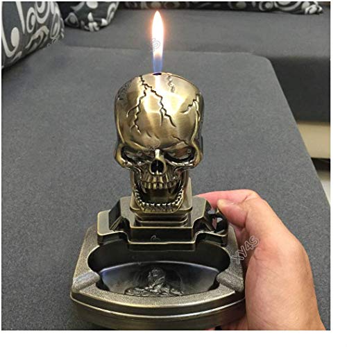 COLIBROX Skull Shape Novelty Cigarette Cigar Ashtray Ash Tray with Lighter