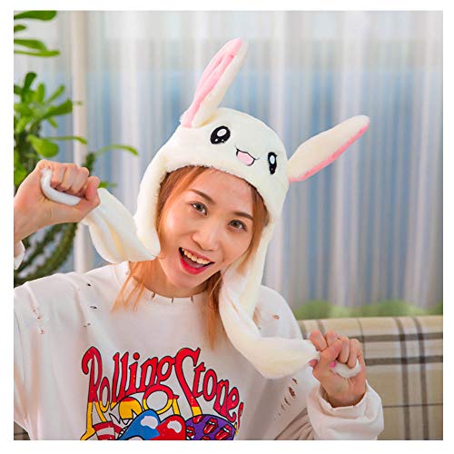 Toysdone Funny Plush Bunny Hat Ear Moving/Jumping Rabbit Hat Cute Unisex Animal Ear Flap Hat with Paws for Women Girls