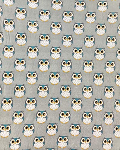 Toysdone Fun Print Soft Cozy Lightweight 50 x 60 Fleece Throw Blanket (Tan with Turquoise Owls)