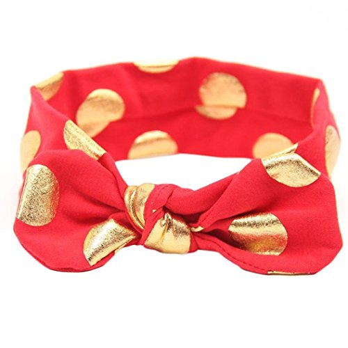 Baby Girls Gold Dots Bronzing Headband Cotton Turban Knotted Hair Bow Hairband JA60 (Red Green)
