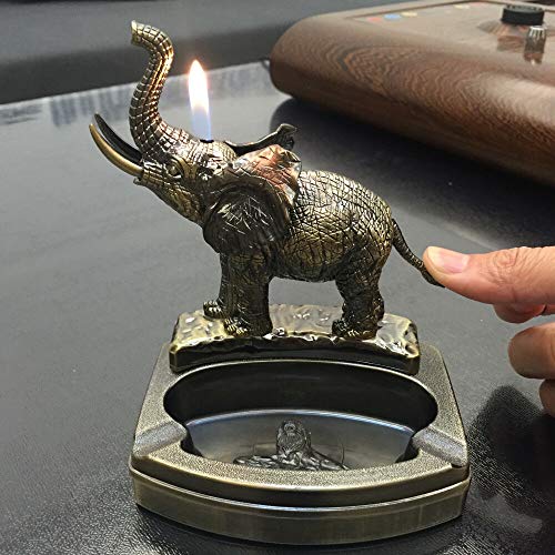 COLIBYOU Ashtray Material Elephant Shape Novelty Cigarette Ash Tray with a Refill Lighter