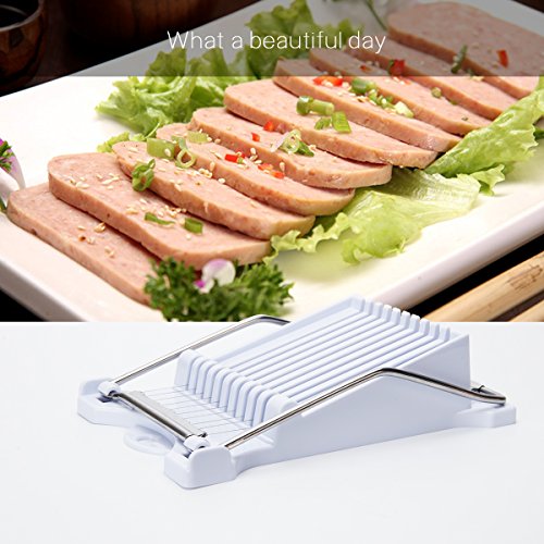 SKEMIX Meat Slicer Cheese Slicer Boiled Egg Slicer Fruit Slicer Soft Food Slicer Sushi Cutter Canned Meat Slicer with 10 Cutting Wire in Stainless Steel