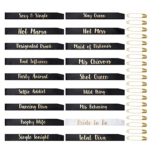 18 Pcs Bachelorette Party Sashes for Bride and Bridesmaid, Bridal Shower Engagement Wedding Party Favors