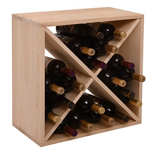 COLIBYOU Wine Rack 24 Bottles Holder Stackable Storage Cube Tabletop Champagne Solid Wood