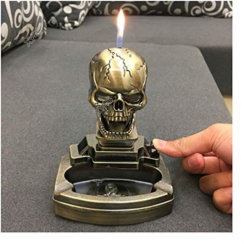 COLIBROX Skull Shape Novelty Cigarette Cigar Ashtray Ash Tray with Lighter