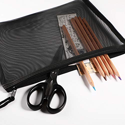 Norme 10 Pieces Black Mesh Bags Makeup Bags Cosmetic Travel Organizer Bags Mesh Zipper Pouch Pencil Case, 9.5 x 7.1 Inches