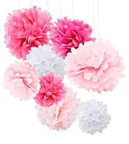 18pcs Tissue Paper Flowers - Pink Party Decorations - Tissue Paper Pom Poms For Baby Shower, Wedding, Birthday - Paper Pom Pom Set