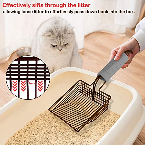 Lxmons Cat Litter Scoop, Steel Metal Scooper with Deep Shovel and Long Foam Handle for Kitty Litter Box, Soft Pet Sifter, Comfy Poop Sifting, Pooper Lifter, Durable and Heavy Duty, Bronze Finish