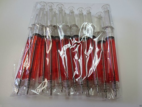 KCHEX Lot 12 Red Syringe Shape Pens Ball Point Pen For Hospital Nurse/Black Ink/New
