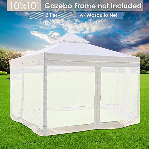 KCHEX 10x10 Feet/ 121x121-inch Square Ivory Poly-Vinyl Garden Canopy Gazebo Replacement Top with Mosquito Net 2-Tier Waterproof for Outdoor Patio UV Protect Sun Shade