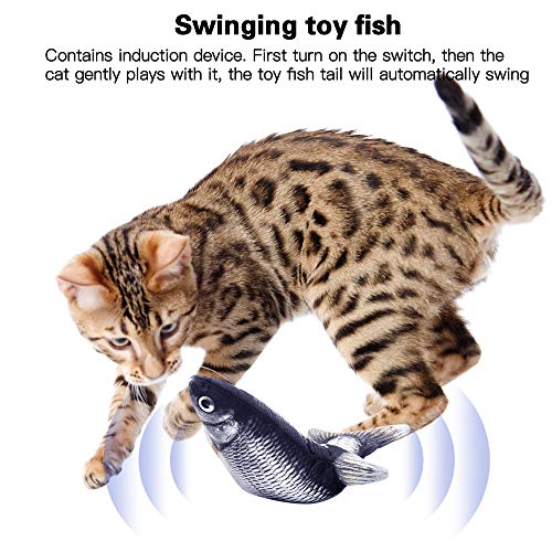 KCHEX Electric Catnip Kicker Fish Toy - Flopping Realistic Moving Fish for Cat Interactive, Funny Plush Wiggle Motion Kitten Toy