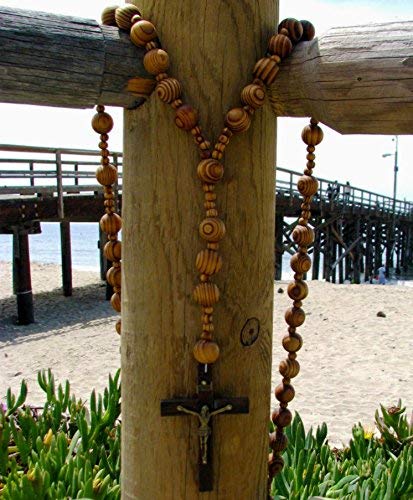 COLIBYOU Beads sanctified Rosario Natural Wood Chain Jesus Cross XL Large 42" inches Wall Rosary