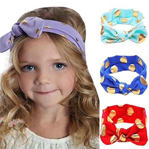 Baby Girls Gold Dots Bronzing Headband Cotton Turban Knotted Hair Bow Hairband JA60 (1