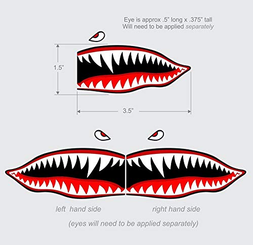 COLIBYOU Flying Tigers Shark Teeth Decal Sticker 1.5" T X 3.5" Military Airplane Shark Stickers Motorcycle Helmet Stickers Airplane Stickers Shark Mouth Decal