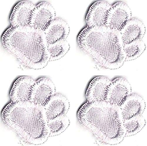 COLIBYOU 4 Pink White Dog Animal Paw Print Embroidery Applique Iron On Patch, Sew on Patches Badge DIY Craft