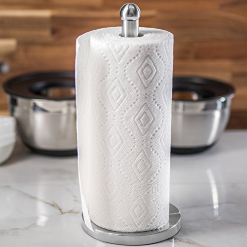 COLIBYOU Stainless Steel Kitchen Paper Towel Holder Dispenser - Weighted Base - Sturdy, Durable, Rust-Proof - Single Easy One-Handed Tear - Fits Standard or Jumbo-Sized Rolls