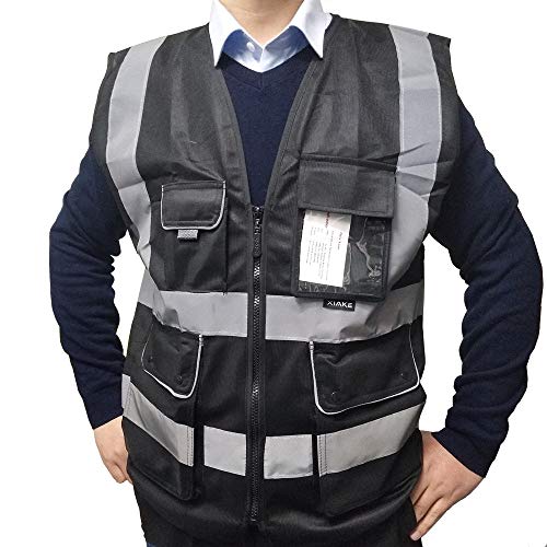HONGLIDA Black Safety Vest with 7 Functional Large Pockets,Zipper Front,Quality Reflective Strip …