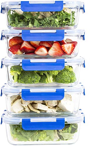 COLIBROX 36 Oz Glass Meal Prep Containers with Snap Locking Lids, set of 5 pieces