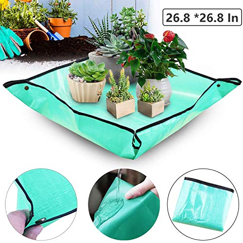 WANLING-2PCS Plant Transplanting Repotting Mat Foldable Garden Work Cloth Waterproof Thicken Gardening Mat Change Soil Watering Pads for Indoor Bonsai Succulents Plant Care(26.8’’×26.8’’in)