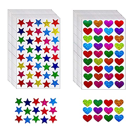 760 Count Colorful Glitter Stickers,Foil Heart and Star Metallic Shiny Sparkle Stickers for DIY Crafts,Scrapbooking or Embellishment
