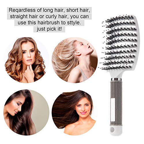 YZDING 3 Pack Boar Bristle Hair Brush, Curved and Vented Detangling Hair Brush For Long, Thick, Thin, Curly & Tangled, Wet & Dry Hair Detangler (Black, White, Gold)