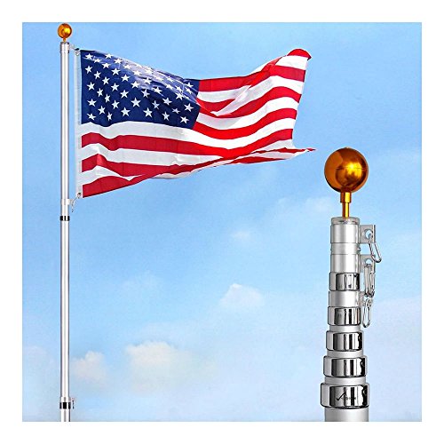 COLIBYOU 30FT Flag Pole Aluminum Telescopic Flagpole Kit 3x5' U.S Flag Fly 2 Flag