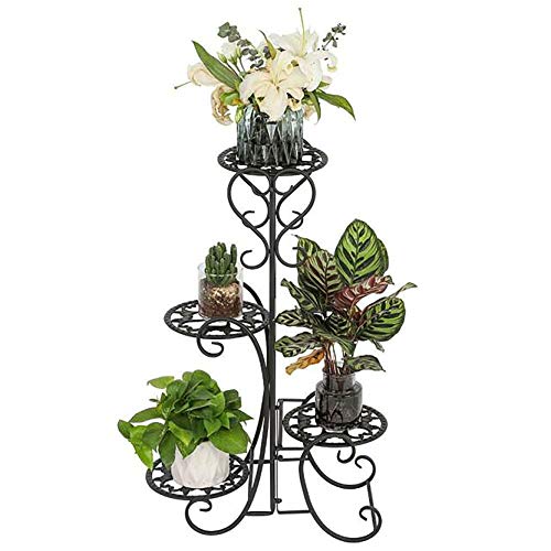 COLIBROX Artisasset 4 Potted Rounded Flower Metal Shelves Plant Pot Stand Decoration for Indoor Outdoor Garden Black