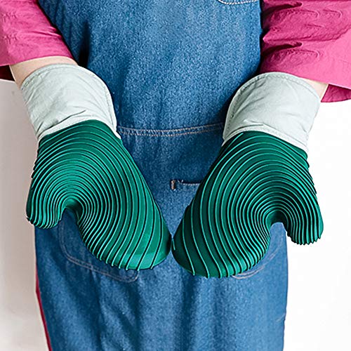 Honglida Silicone Oven Mitts Baking Oven Gloves High Temperature Resistance Heat Insulation Anti-Scalding 2-Piece Silicone KitchenThickened Non-Slip Gloves (Dark Green)