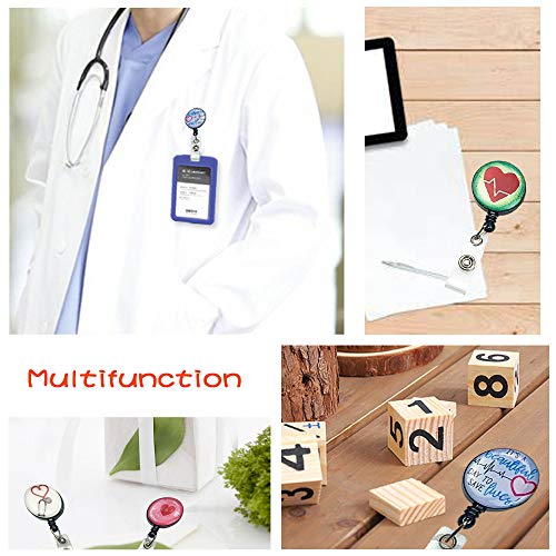 5 Pieces Retractable Name ID Card Badge Holder Reel with Belt Clip for Nurse Doctor Teachers Students