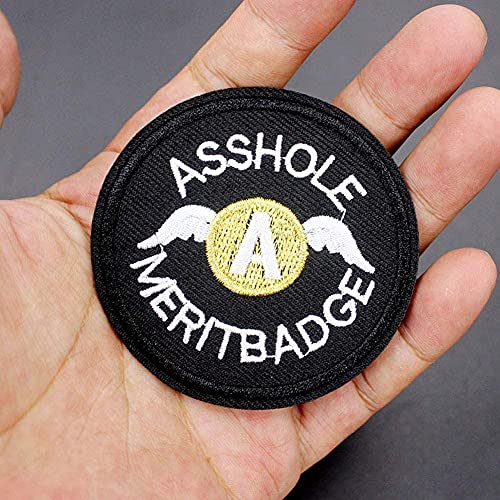 COLIBROX 3 Pack Asshole Merit Badge Funny Patch Embroidered Military Morale Tactical Patches Hook & Loop Backing Emblem (2.48” in Diameter)