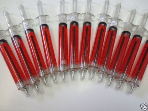 KCHEX Lot 12 Red Syringe Shape Pens Ball Point Pen For Hospital Nurse/Black Ink/New