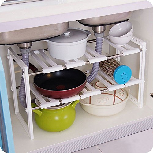 COLIBROX Under Sink 2 Tier Expandable Adjustable Kitchen Cabinet Shelf Storage Organizer