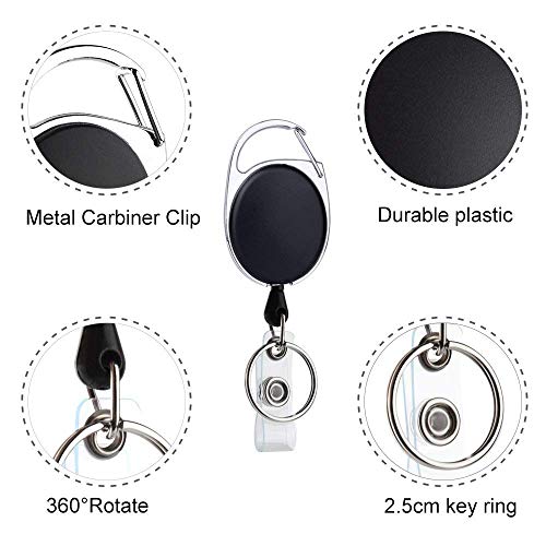 SKEMIX Retractable Badge Reel and Key Chain Ring with Durable Carabiner Belt Clip for ID Card Holder Keychain Black 3 Pack