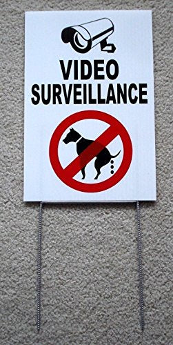 SKEMIX Video Surveillance - NO Dog Poop 8X12 Plastic Coroplast Sign w/Stake w 3 Funny Retro Vintage Business Nostalgic Signs
