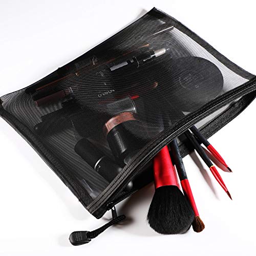 Norme 10 Pieces Black Mesh Bags Makeup Bags Cosmetic Travel Organizer Bags Mesh Zipper Pouch Pencil Case, 9.5 x 7.1 Inches