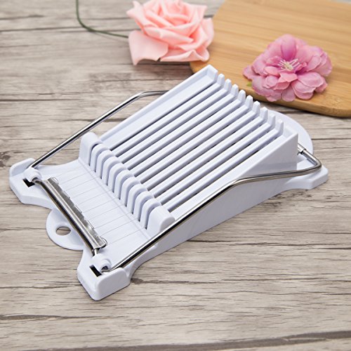 SKEMIX Meat Slicer Cheese Slicer Boiled Egg Slicer Fruit Slicer Soft Food Slicer Sushi Cutter Canned Meat Slicer with 10 Cutting Wire in Stainless Steel