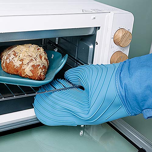 Honglida Silicone Oven Mitts Baking Oven Gloves High Temperature Resistance Heat Insulation Anti-Scalding 2-Piece Silicone KitchenThickened Non-Slip Gloves (Dark Green)