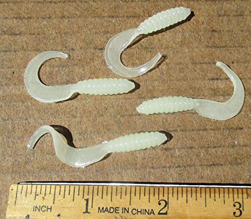 COLIBROX Saltwater & Freshwater Lures 50ct Glow in Dark 2'' Curly Tail GRUBS Crappie Fishing Baits Perch Panfish Lures Realistic Looking