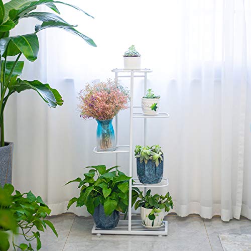 Metal 5 Tier 6 Potted Plant Stand, Plant Display Multi Tier Flower Shelves Stands for Patio Garden, Living Room, Corner Balcony and Bedroom