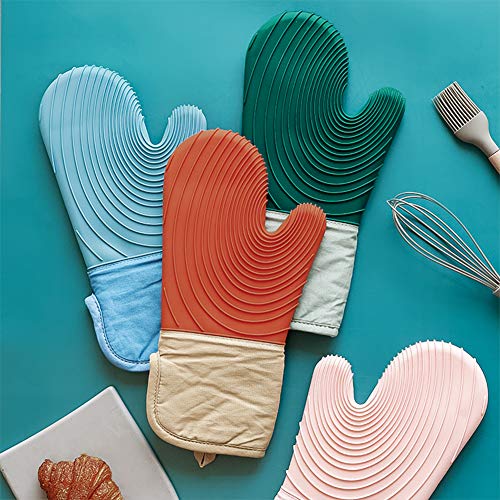 Honglida Silicone Oven Mitts Baking Oven Gloves High Temperature Resistance Heat Insulation Anti-Scalding 2-Piece Silicone KitchenThickened Non-Slip Gloves (Light Blue)