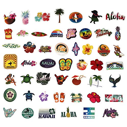 50 Pieces Watercolor Hawaiian Tropical Summer Stickers Decals for Waterbottle Laptop Scrapbooking Journal Planner Card Making