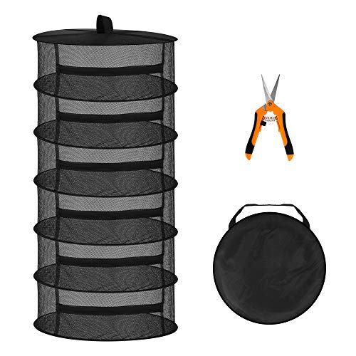 COLIBROX Herb Drying Rack 6 Layer Collapsible Mesh Hanging Drying Net Net Dryer with Pruning Shear and Storage (Black, 6 Layer)