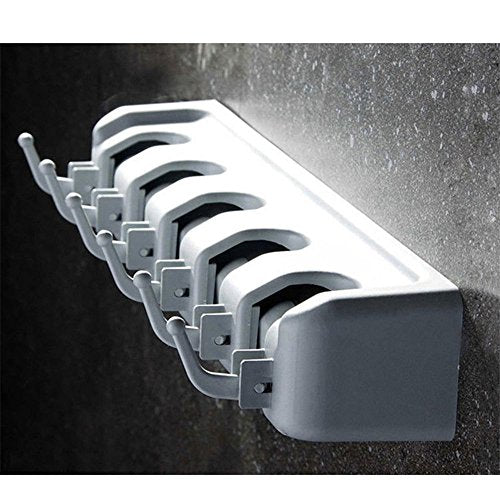 SKEMIX Mop Broom Holder Wall Mounted Commercial Organizer Storage Rack 5 Position with 6 Hooks Holds Up to 11 Tools for Kitchen Garden and Garage,Laundry Offices