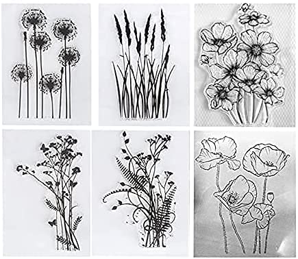 COLIBROX 6pcs/Lot Dandelion Lavender Poppies Daisy Flowers Leaves Stamp Rubber Clear Stamp/Seal Scrapbook/Photo Album Decorative Card Making Clear Stamps