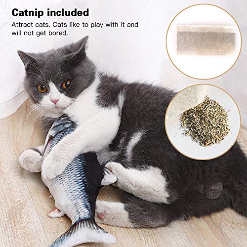 KCHEX Electric Catnip Kicker Fish Toy - Flopping Realistic Moving Fish for Cat Interactive, Funny Plush Wiggle Motion Kitten Toy