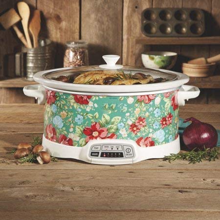 COLIBYOU Bring Cheerful and Charming Style to Your Countertop with Beautiful and Stylish 7 Quart Programmable Slow Cooker Vintage Floral,Great Addition to Your Kitchen