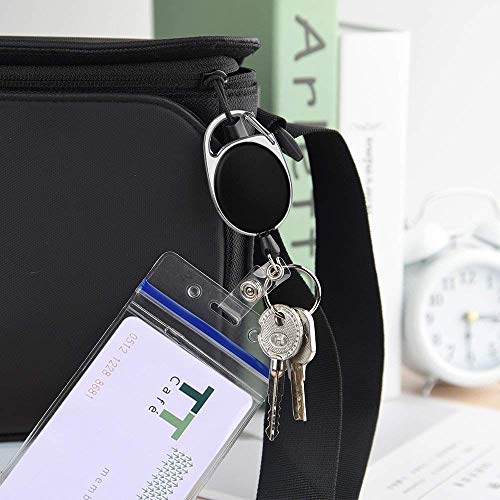 SKEMIX Retractable Badge Reel and Key Chain Ring with Durable Carabiner Belt Clip for ID Card Holder Keychain Black 3 Pack