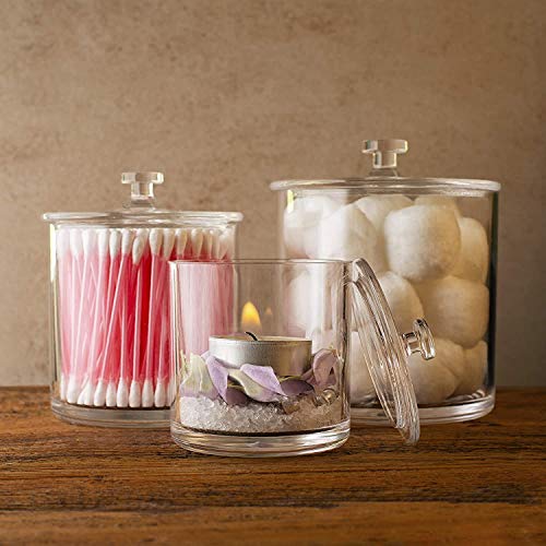 ESKONI Plastic Apothecary Jars | Set of 3 by Luxe & Frill. Bathroom Organizer, Clear Canister/Container Good for Q-Tips and Candy