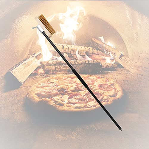 PARTYON Pizza Oven Cleaning Brush Bolder and Thicker Brass Bristles with Metal Scraper